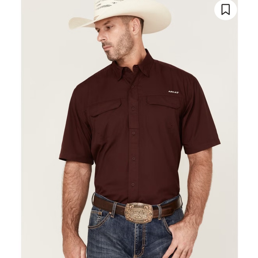 Ariat Short Sleeve Button-Down Performance Shirt - Burgundy